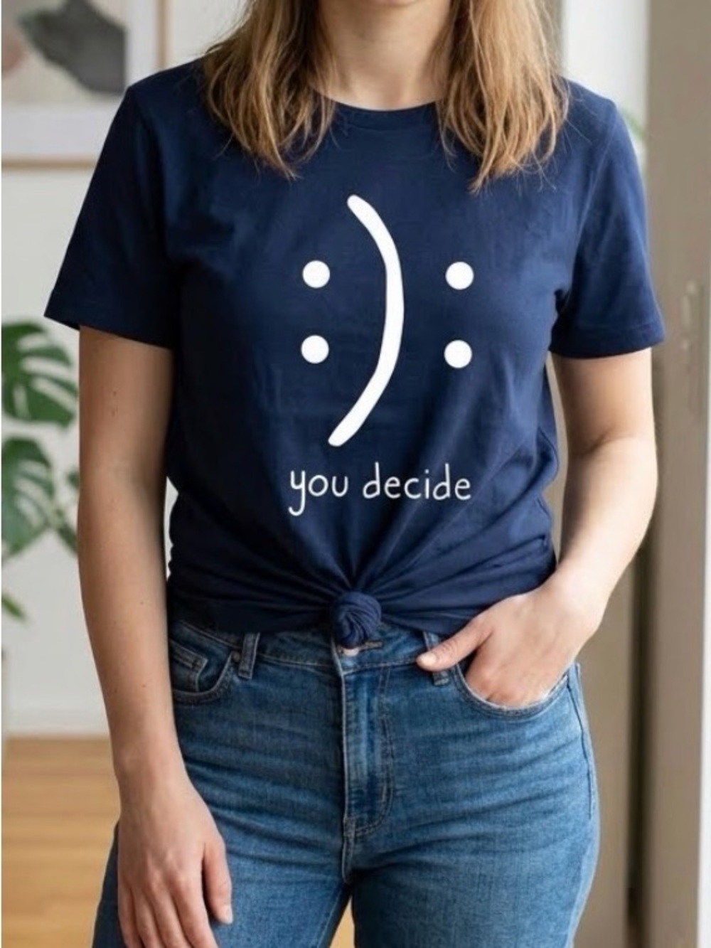 Navy Woman’s Graphic Tee with 'You Decide' Slogan